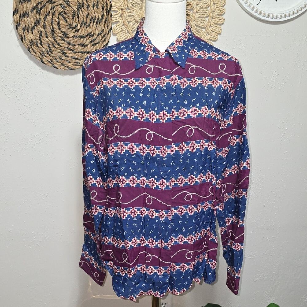 Roper Purple Blue Southwestern Cowgirl Purple Snap Button Up Shirt Womens M